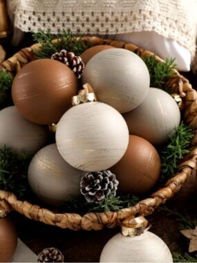 Yunlly 12 Pcs Neutral Textured Christmas Ball Ornaments Rustic Earth Toned